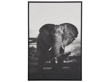 Elephant Framed Canvas Wall Art 63 x 93 cm Grey NIBBIA