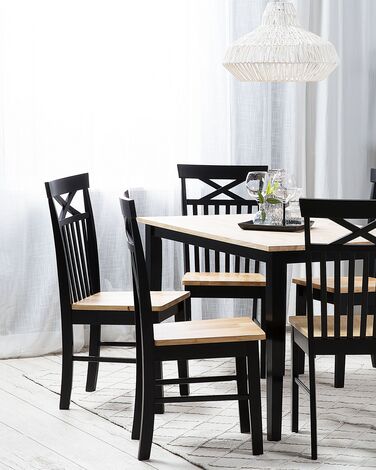 Set of 2 Wooden Dining Chairs Light Wood and Black HOUSTON