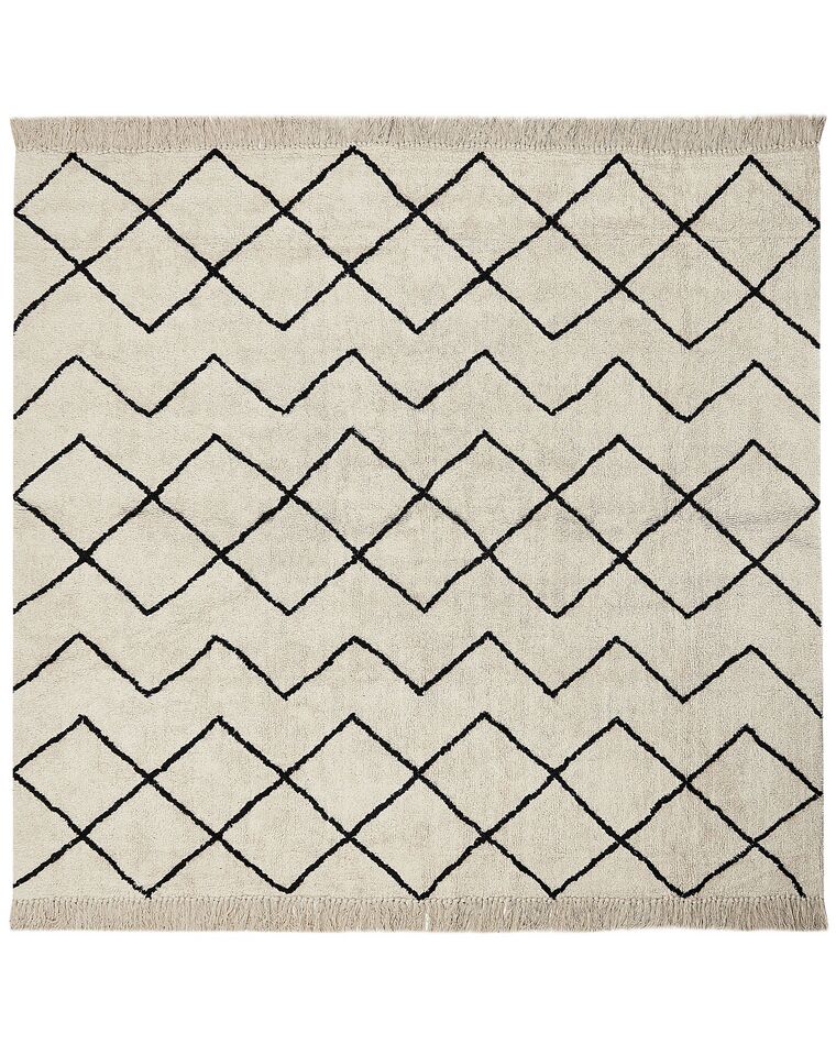 Teppich Baumwolle beige / schwarz 200 x 200 cm geometrisches Muster Kurzflor ELDES_839773