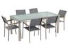 Sada záhradného nábytku stôl s bielou sklenenou doskou 180 x 90 cm 6 sivých stoličiek GROSSETO_725164