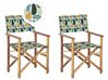 Set of 2 Acacia Folding Chairs and 2 Replacement Fabrics Light Wood with Grey / Geometric Pattern CINE_819438