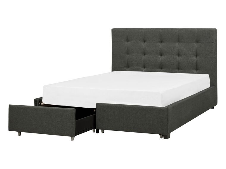 Fabric EU Double Size Bed with Storage Dark Grey LA ROCHELLE_904555