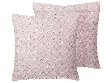 Set of 2 Faux Suede Cushions Lattice Weave 45 x 45 cm Pink TITHONIA
