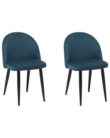 Conjunto de 2 sillas de comedor de terciopelo azul oscuro/negro VISALIA