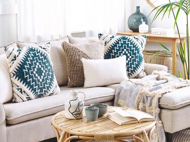 Set of 2 Cotton Cushions Geometric Pattern 50 x 50 cm Blue and Beige SAFI