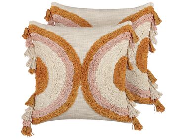 Set of 2 Tufted Cotton Cushions with Tassels 45 x 45 cm Multicolour LABLAB