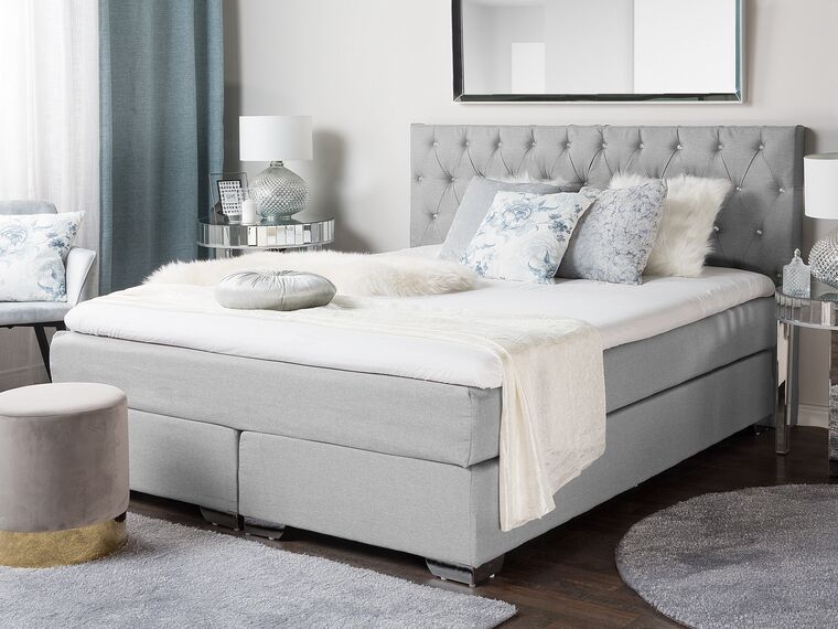 Fabric EU Super King Divan Bed Light Grey DUCHESS Beliani.co.uk