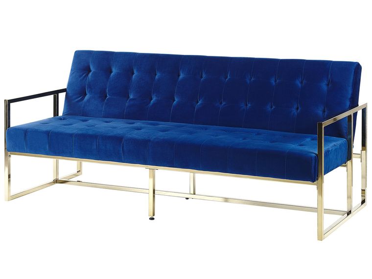 Velvet Sofa Bed Navy Blue MARSTAL Beliani.co.uk