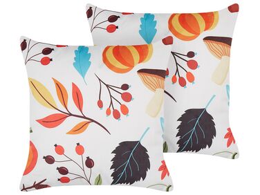 Set of 2 Velvet Cushions Autumn Motif 45 x 45 cm Off-White VISCARIA