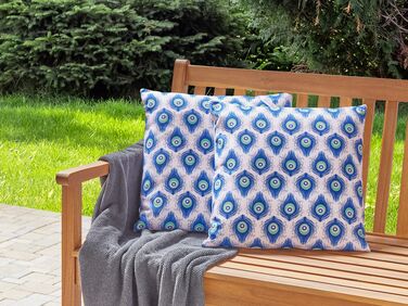 Set of 2 Outdoor Cushions Peacock Pattern 45 x 45 cm Blue and Pink CERIANA