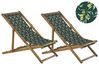 Set of 2 Acacia Folding Deck Chairs and 2 Replacement Fabrics Light Wood with Off-White / Olives Pattern ANZIO_819525