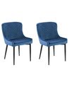 Conjunto de 2 sillas de comedor de terciopelo azul marino/negro SOLANO_752166