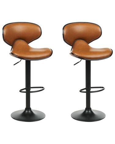 Set of 2 Faux Leather Swivel Bar Stools Golden Brown CONWAY II
