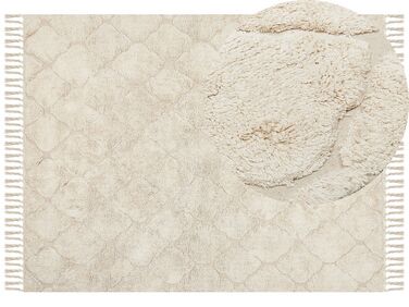 Teppich Baumwolle hellbeige 160 x 230 cm marokkanisches Muster Kurzflor SILCHAR