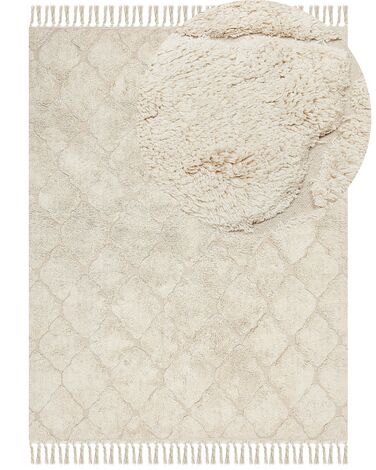 Teppich Baumwolle hellbeige 160 x 230 cm marokkanisches Muster Kurzflor SILCHAR