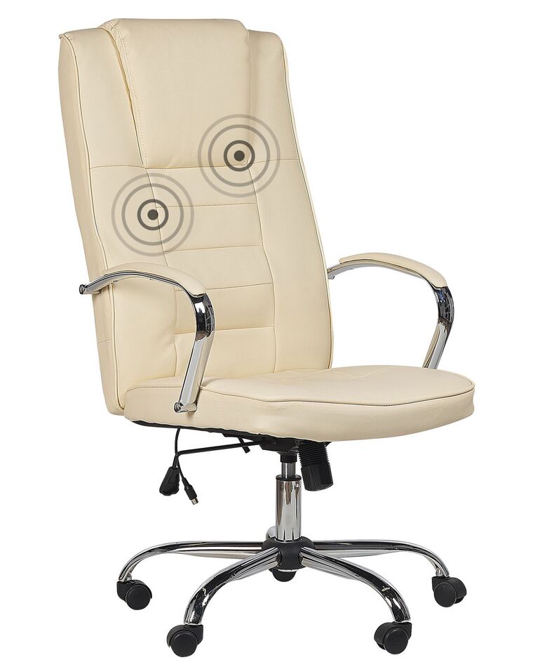 Fotel biurowy regulowany z funkcją masażu ekoskóra beżowy GRANDEUR_816084