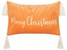 Lot de 2 coussins en velours orange à inscription de Noël avec pompons 30 x 50 cm LITHOPS_887919