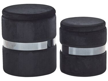 Set of 2 Velvet Storage Pouffes Black DORIS