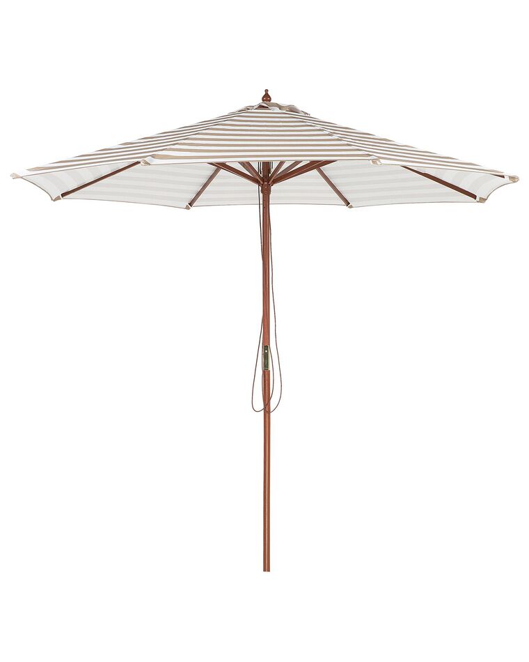 Parasol de jardin en bois et toile à rayures beiges et blanches FERENTILLO_735599