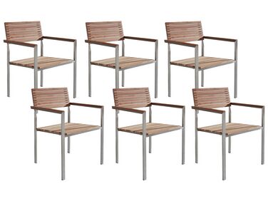 Set 6 sedie da giardino in legno marrone chiaro e acciaio VIAREGGIO