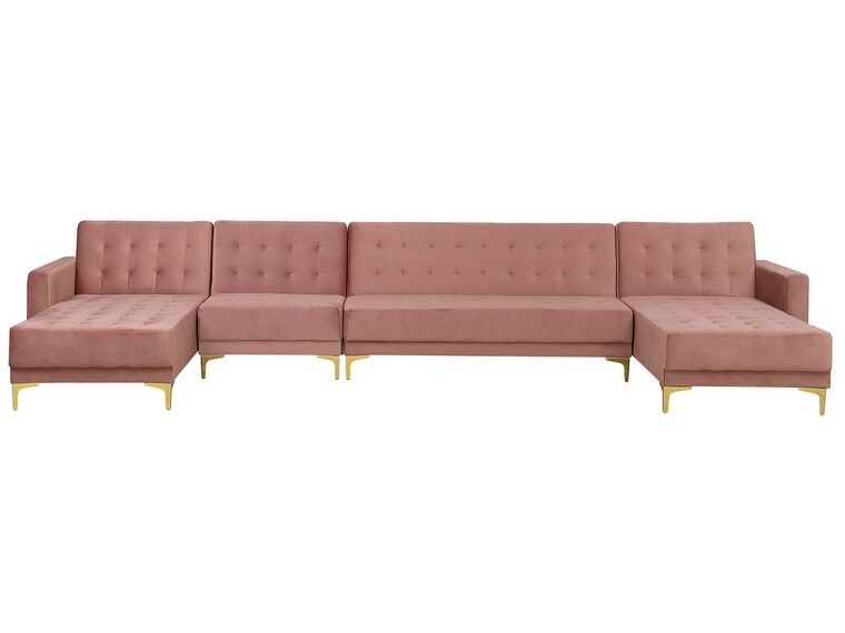 6 Seater U-Shaped Modular Velvet Sofa Pink ABERDEEN_750166