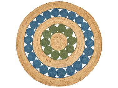Round Jute Area Rug ⌀ 140 cm Blue and Green HOVIT