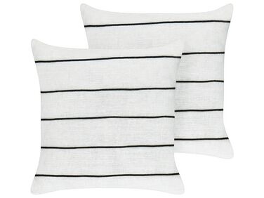 Set of 2 Linen Cushions Striped 50 x 50 cm White and Black MILAS
