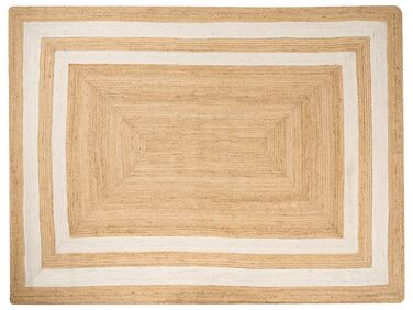 Teppich Jute beige 300 x 400 cm geometrisches Muster Kurzflor GEMEREK