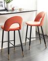Set of 2 Velvet Bar Chairs Coral Red FALTON_795833
