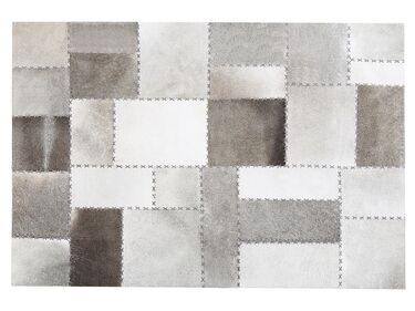 Kožený koberec patchwork hnědo šedáý 160 x 230 cm PERVARI