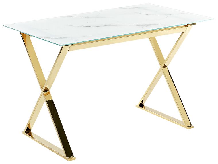 Jedálenský stôl s mramorovým efektom 120 x 70 cm biela/zlatá ATTICA_850498