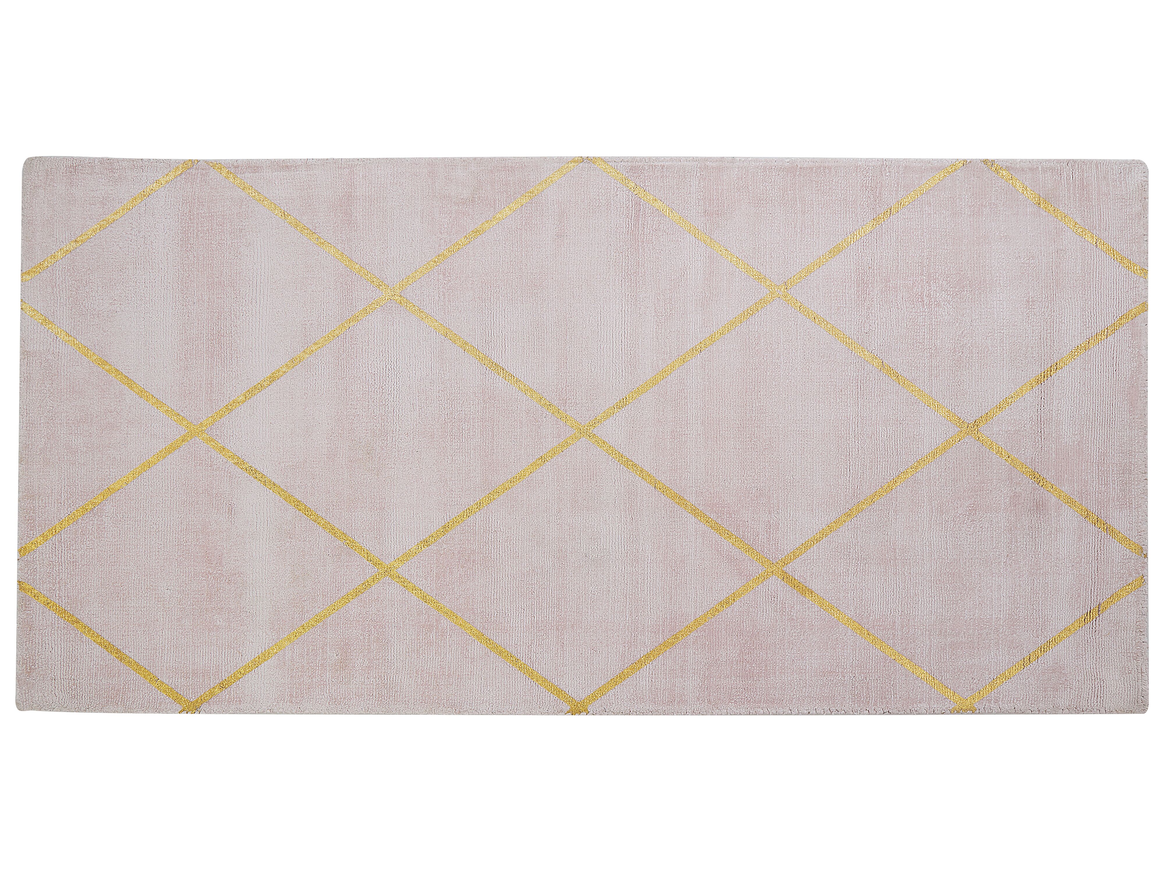 Teppich rosa / gold 80 x 150 cm kariertes Muster Kurzflor ATIKE 
