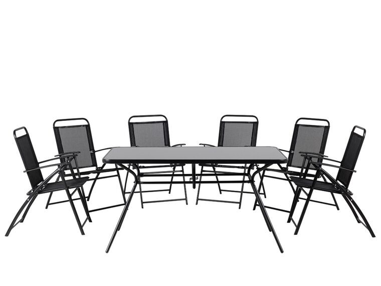 6 Seater Metal Garden Dining Set Black LIVO_679125