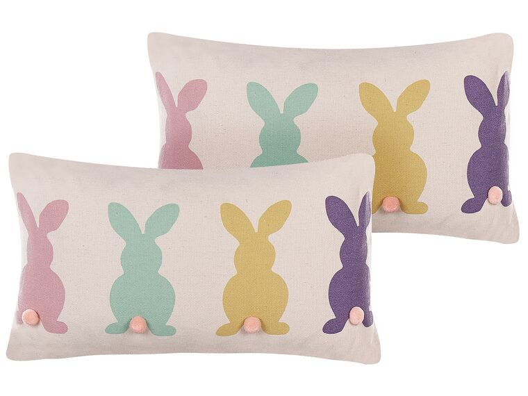Set of 2 Cotton Cushions Rabbit Print 30 x 50 cm Multicolour CLUSIA_798577