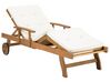 Chaise longue en bois naturel avec coussin blanc crème JAVA_803685