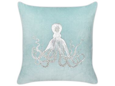 Velvet Cushion Octopus Motif 45 x 45 cm Blue LAMINARIA