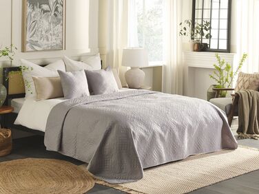 Preget sengeteppe med to grå puter 200 x 220 cm ALAMUT