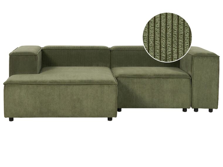 Canapé d'angle à droite 2 places modulable en velours côtelé vert APRICA_904162