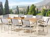 Nyolcszemélyes étkezőasztal eukaliptusz asztallappal és szürke textilén székekkel GROSSETO_787003