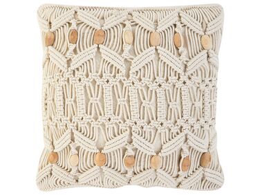 Cotton Macrame Cushion 45 x 45 cm Beige NICAEA