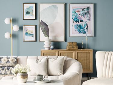 Floral Motif Framed Wall Art 60 x 80 cm Blue and Rosa AGENA