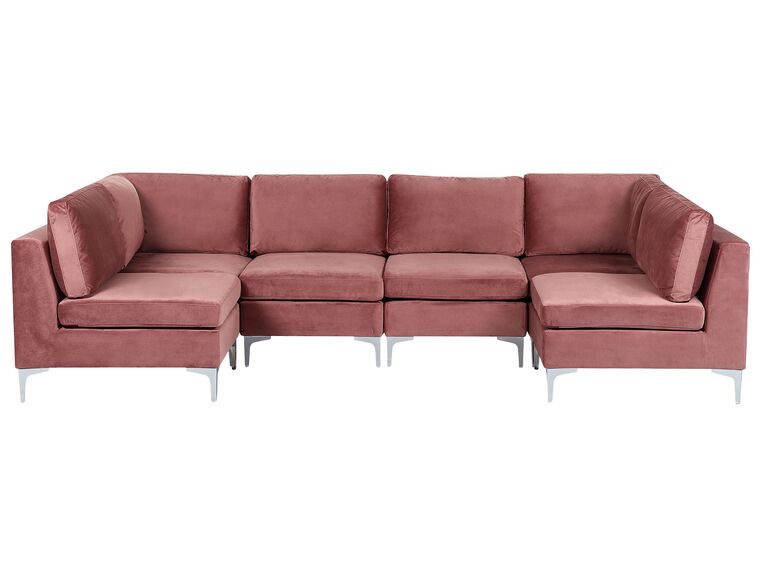 6 Seater U-Shaped Modular Velvet Sofa Pink EVJA_858806