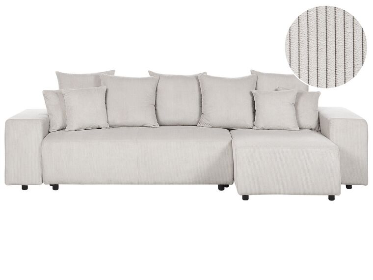 Canapé-lit d'angle à gauche avec rangement en velours côtelé beige clair LUSPA_898629