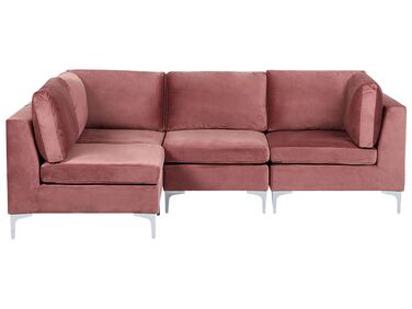Canapé d'angle modulaire 4 places côté droit en velours rose EVJA