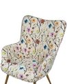 Wingback Chair with Footstool Floral Pattern Cream VEJLE II_884790