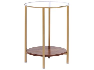 Glass Top Side Table Gold with Dark Wood LIBBY