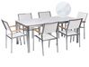 Hatszemélyes márványhatású üveg étkezőasztal fehér székekkel COSOLETO/GROSSETO_881699