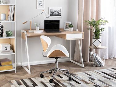 1 Drawer Home Office Desk 120 x 60 cm Light Wood and White QUITO