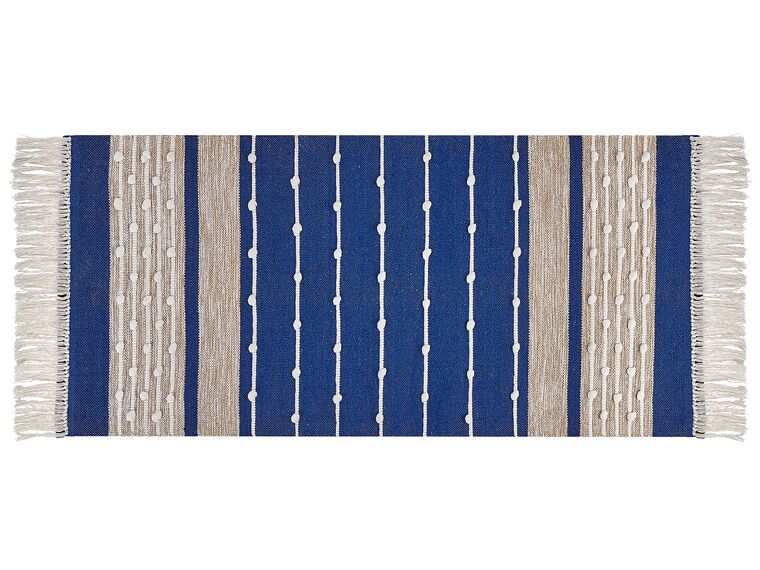 Dywan bawełniany 80 x 150 cm niebieski z beżowym KONDHALI_842819