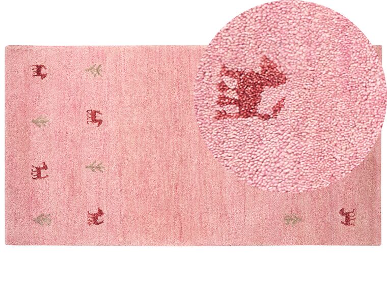 Gabbeh Teppich Wolle rosa 80 x 150 cm Tiermuster Hochflor YULAFI_855768